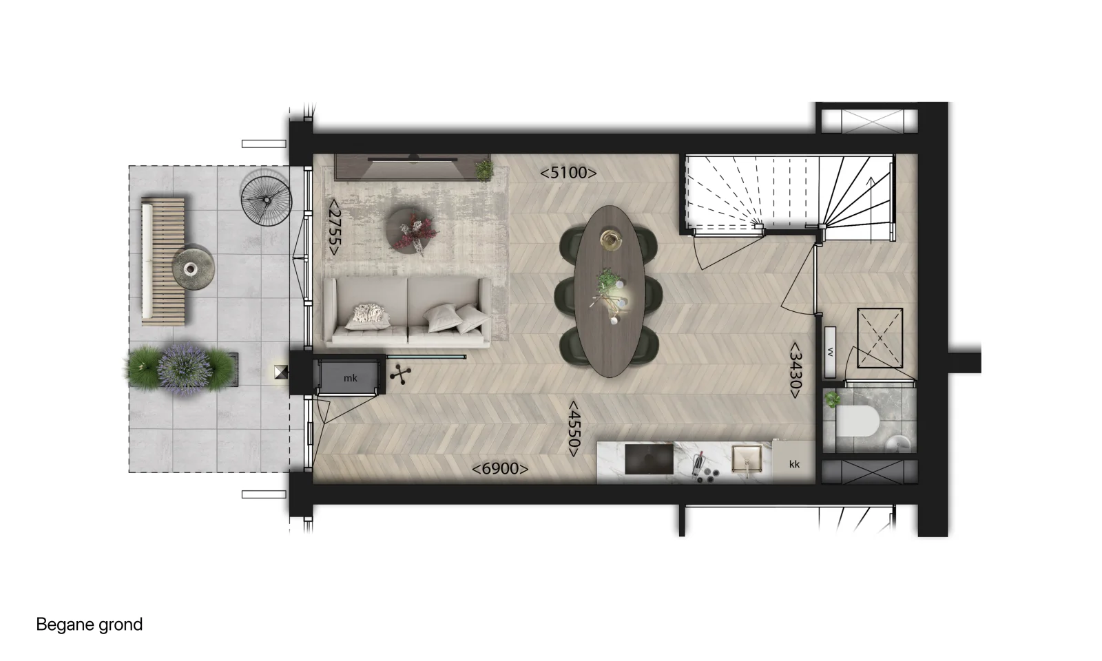 Plattegrond Hofwoning Stadsvilla — begane grond